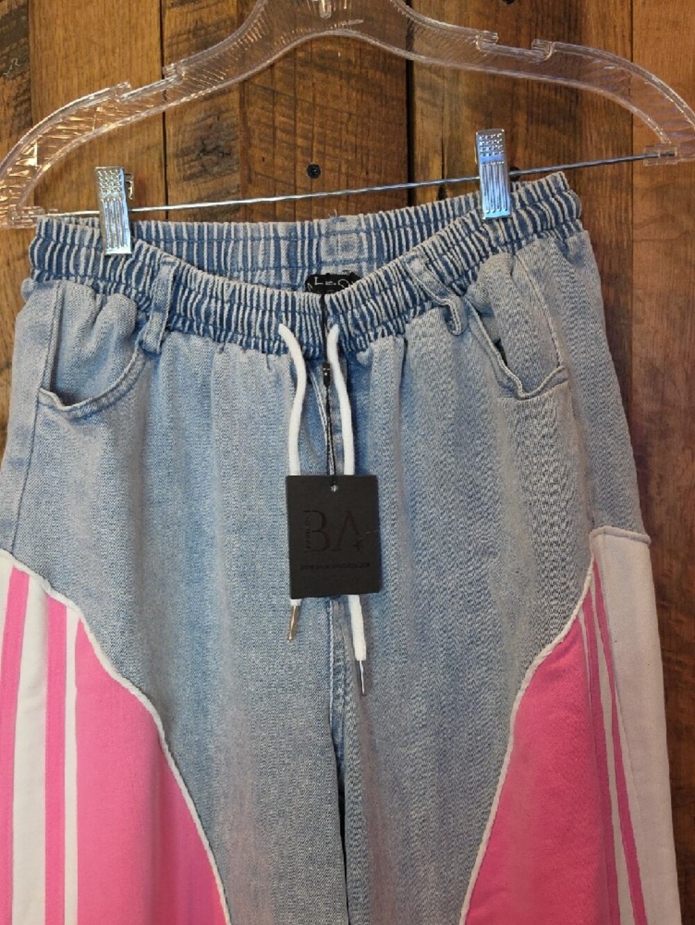 042p Colorblock Pink and Light Blue Cargo Joggers with Drawstring Waist - Picture 5 of 12